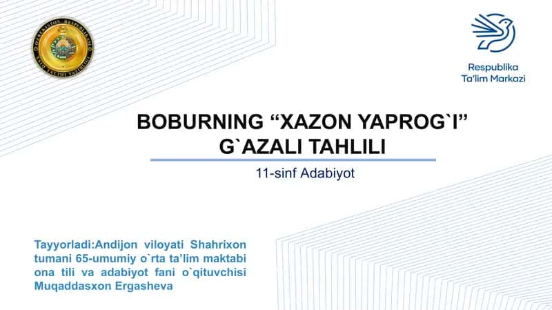 BOBURNING “XAZON YAPROG`I” G`AZALI TAHLILI 1