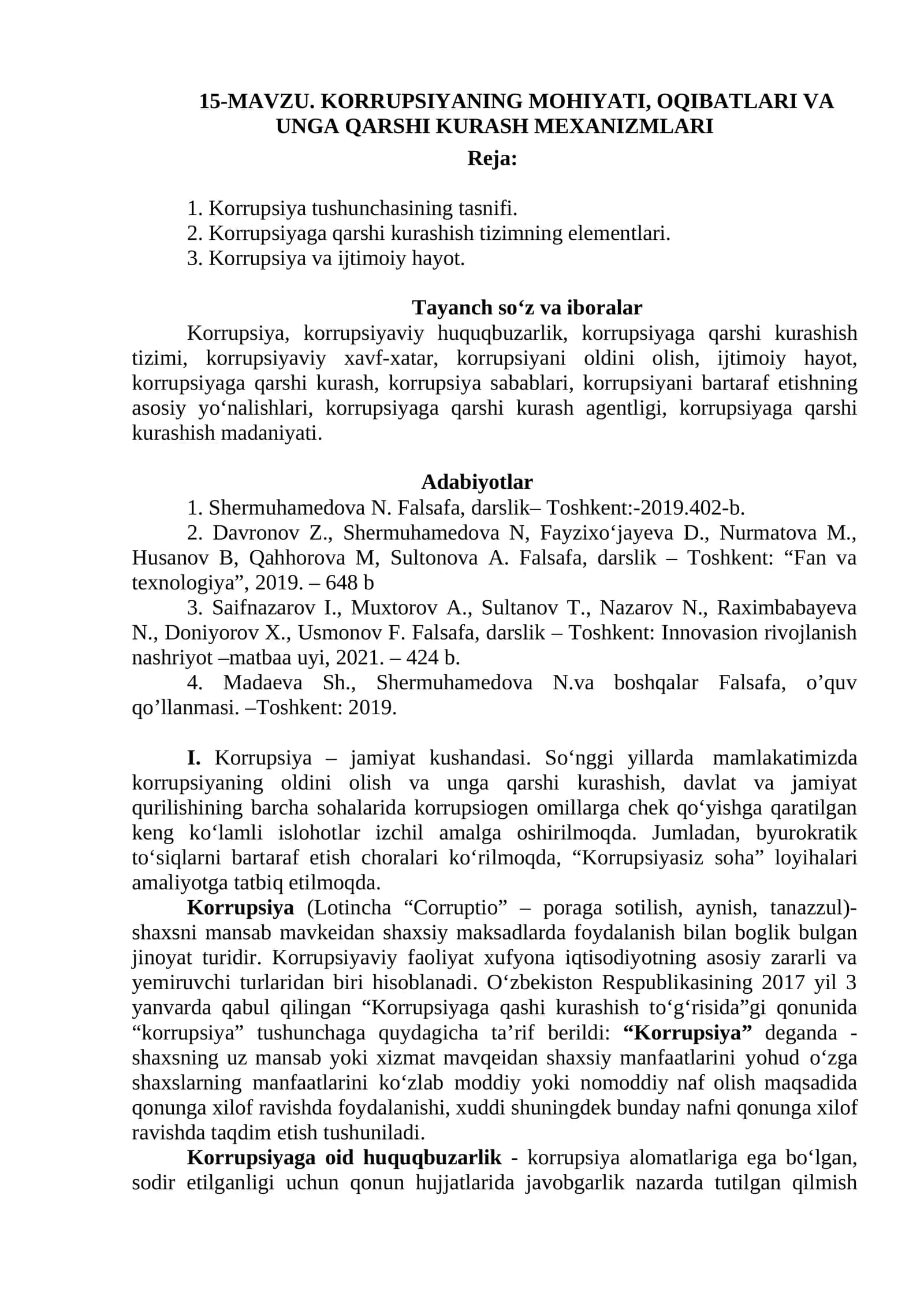KORRUPSIYANING MOHIYATI, OQIBATLARI VA UNGA QARSHI KURASH MEXANIZMLARI 1