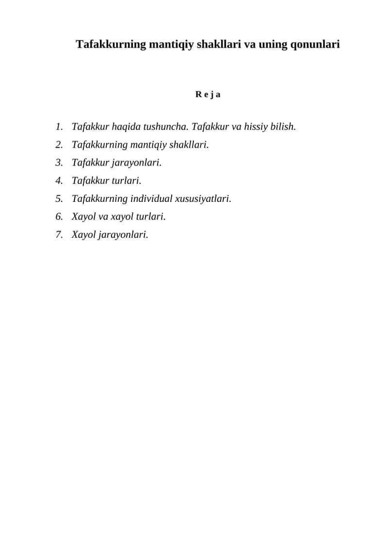 Tafakkurning mantiqiy shakllari va uning qonunlari 1