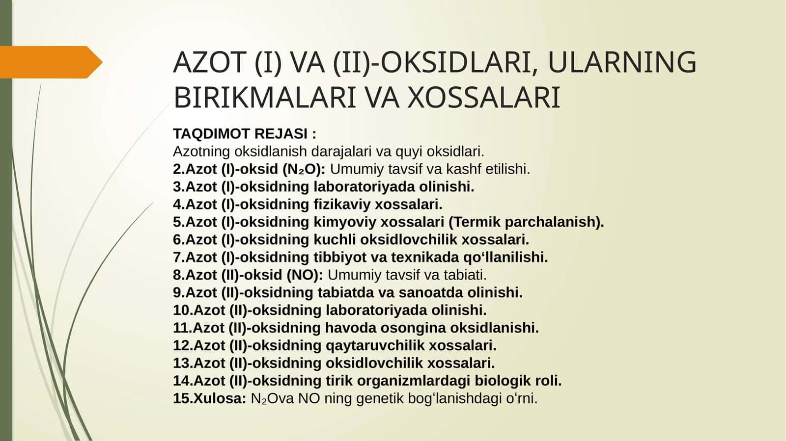 AZOT (I) VA (II)-OKSIDLARI, ULARNING BIRIKMALARI VA XOSSALARI 1