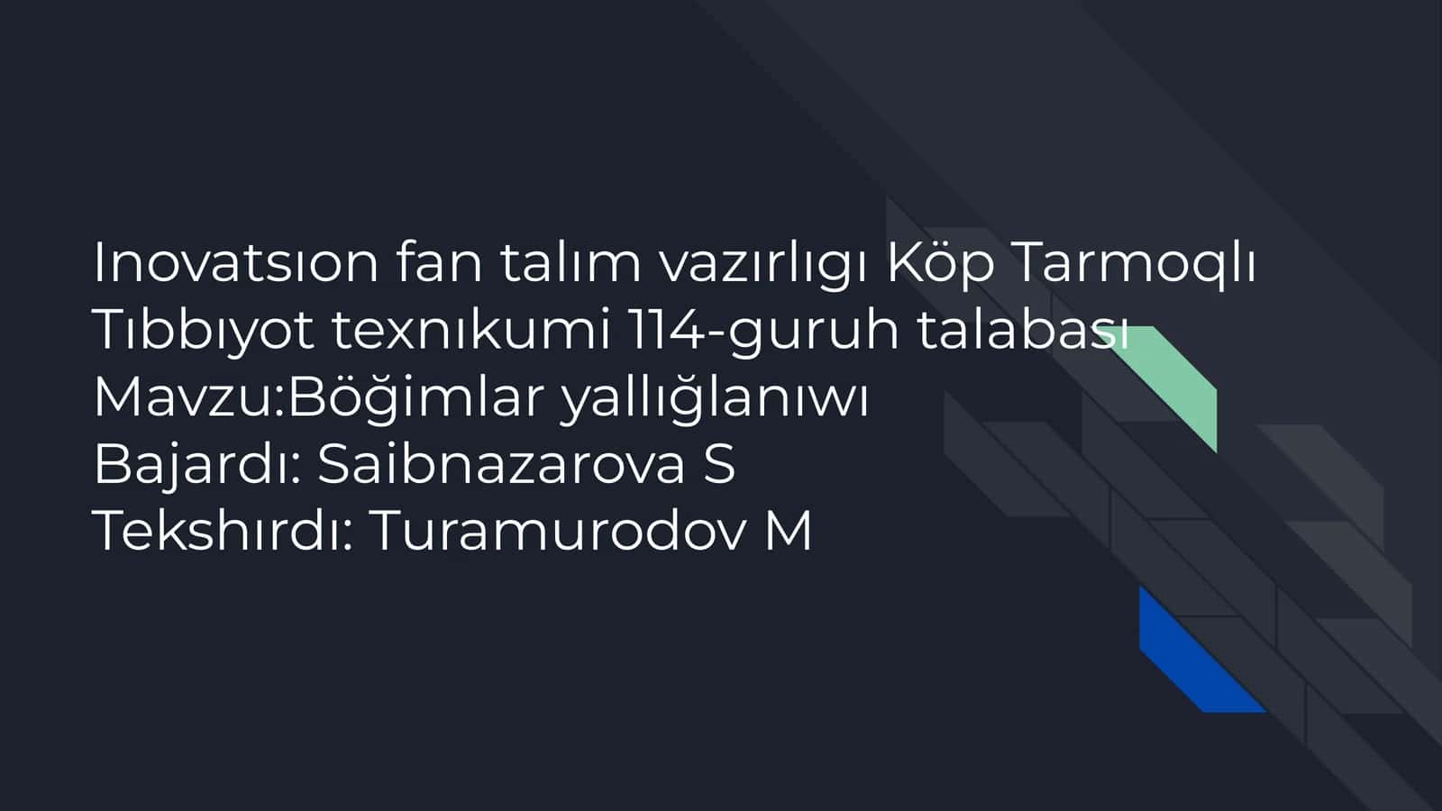 Inovatsıon fan talım vazırlıgı Köp Tarmoqlı Tıbbıyot texnıkumi 114-guruh talabası 1