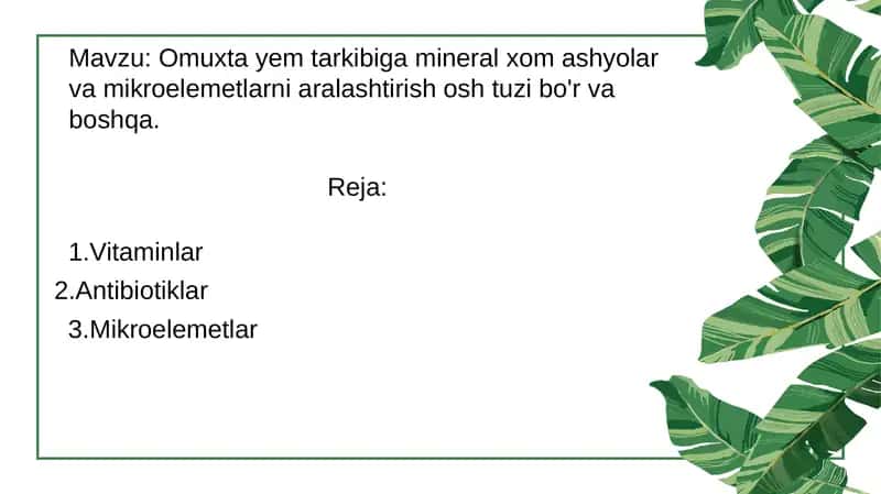 Omuxta yem tarkibiga mineral xom ashyolar va mikroelemetlarni aralashtirish 1