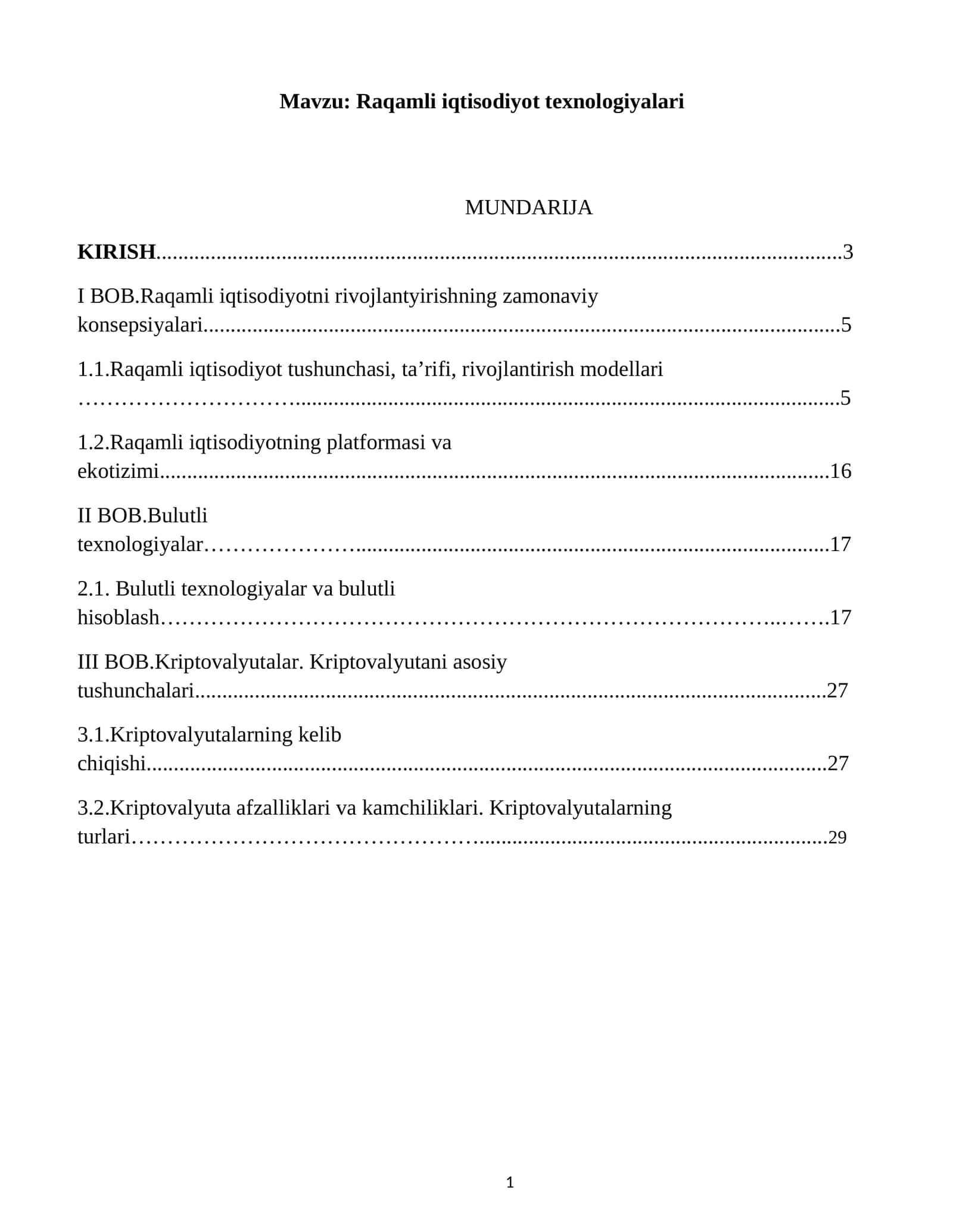 Raqamli iqtisodiyot texnologiyalari 1