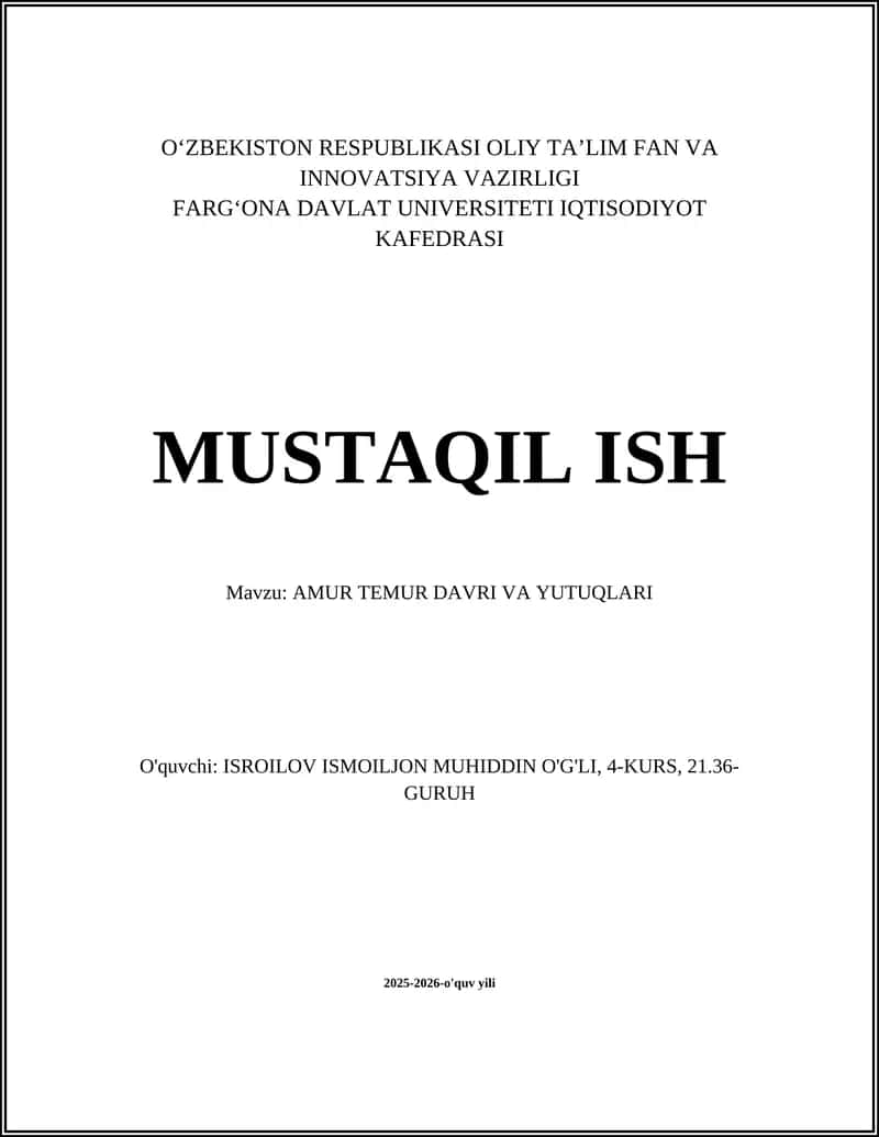 AMUR TEMUR DAVRI VA YUTUQLARI 1