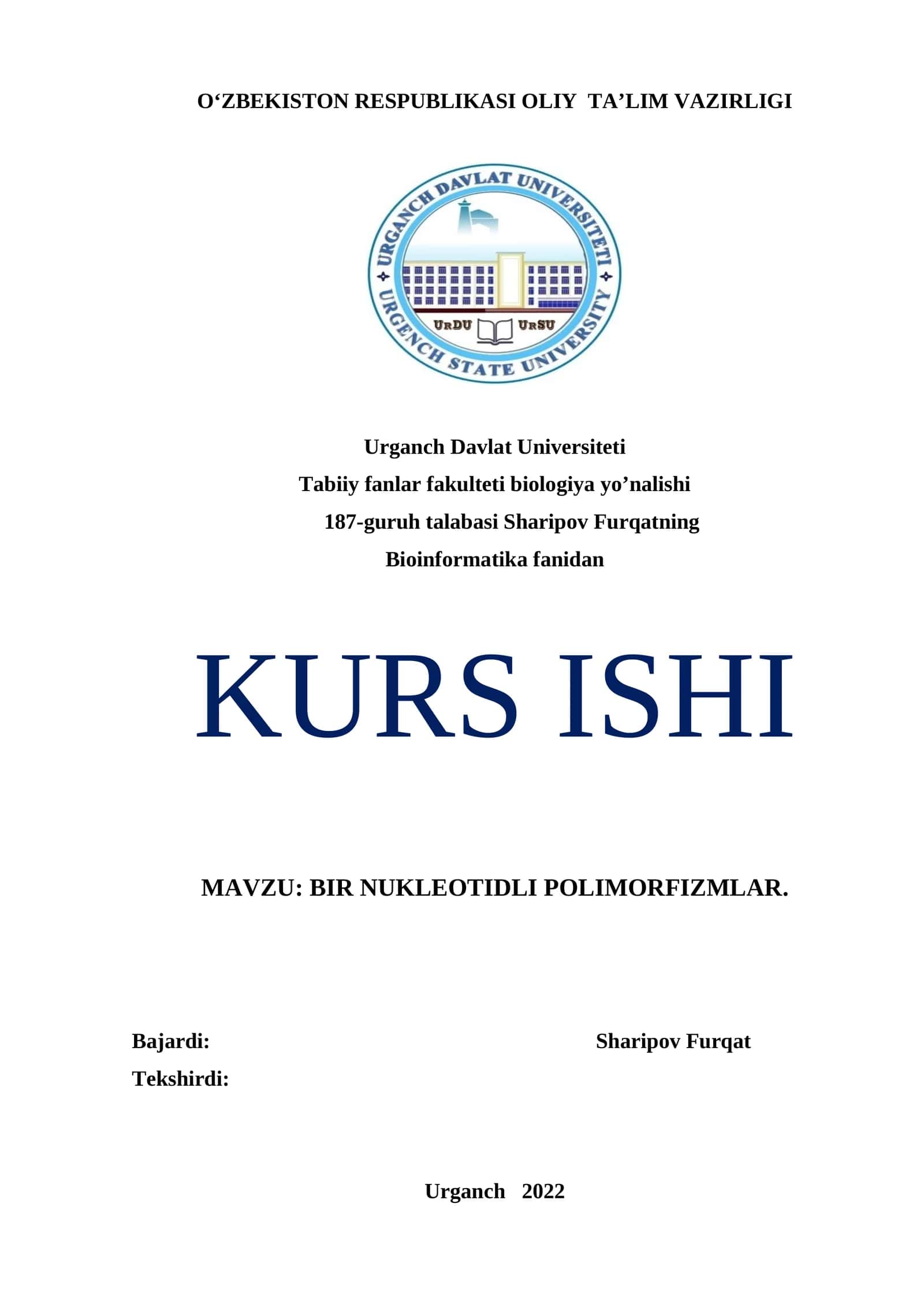 Bir nukleotidli polimorfizmlar kurs ishi 1