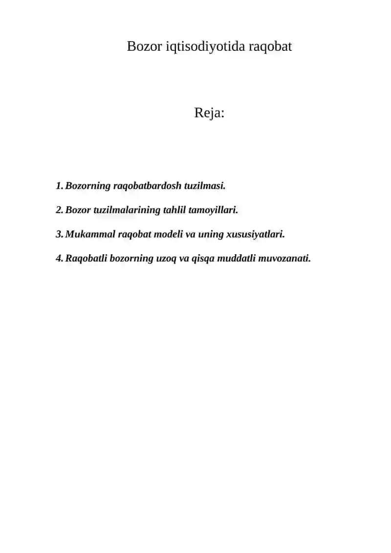 Bozor iqtisodiyotida raqobat