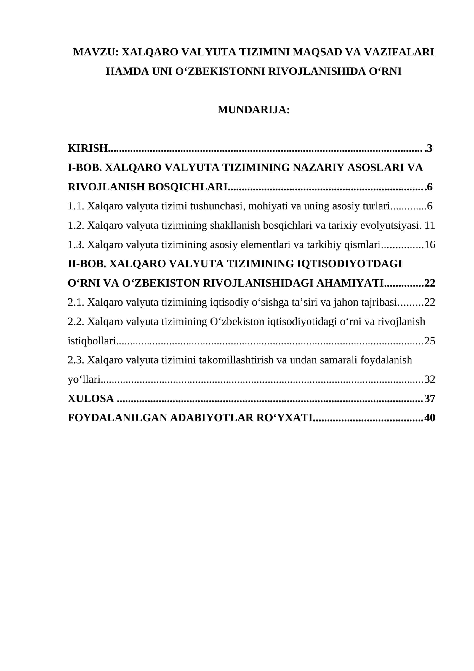 XALQARO VALYUTA TIZIMI MAQSAD VA VAZIFALARI HAMDA UNI O‘ZBEKISTONNI RIVOJLANISHIDA O‘RNI 1