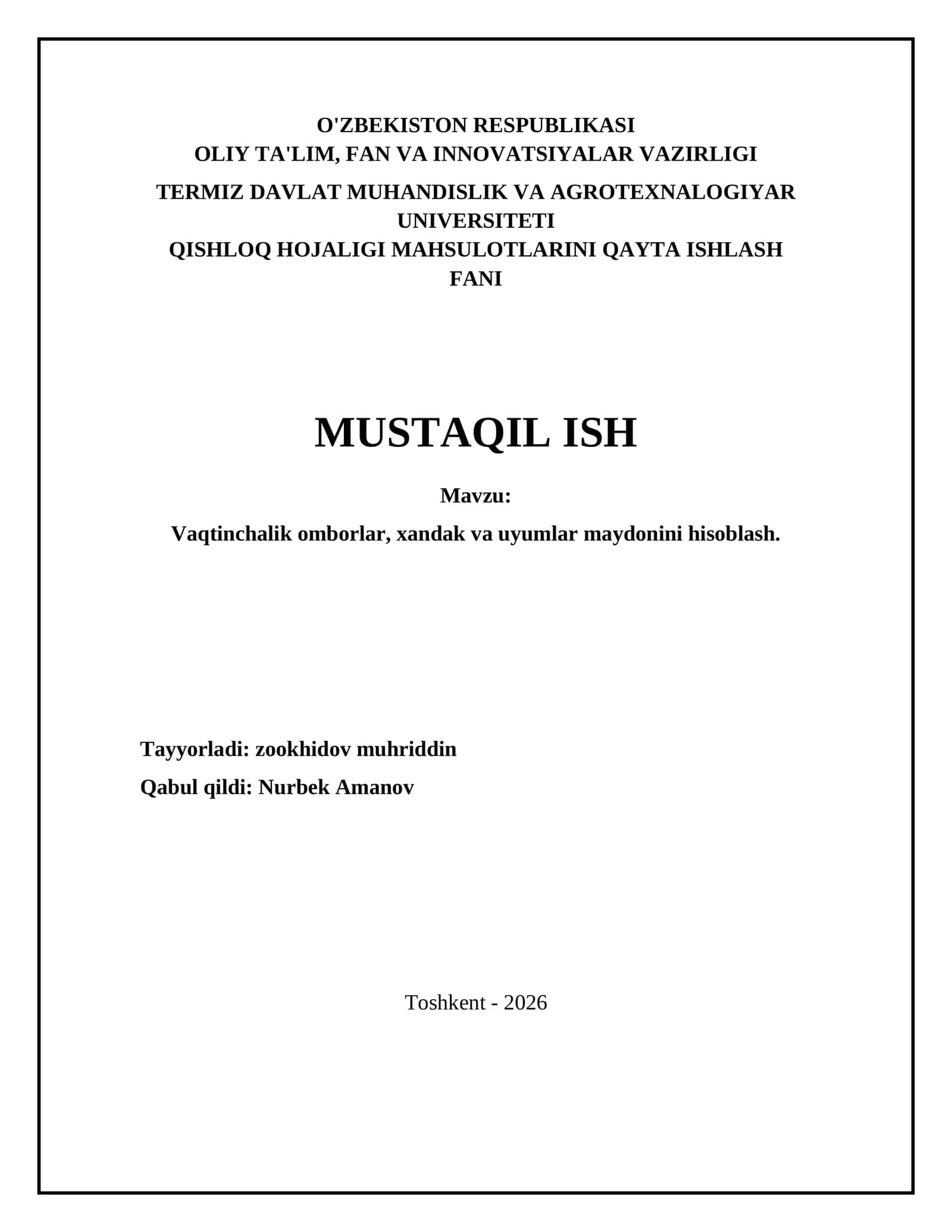 Vaqtinchalik omborlar, xandak va uyumlar maydonini hisoblash 1