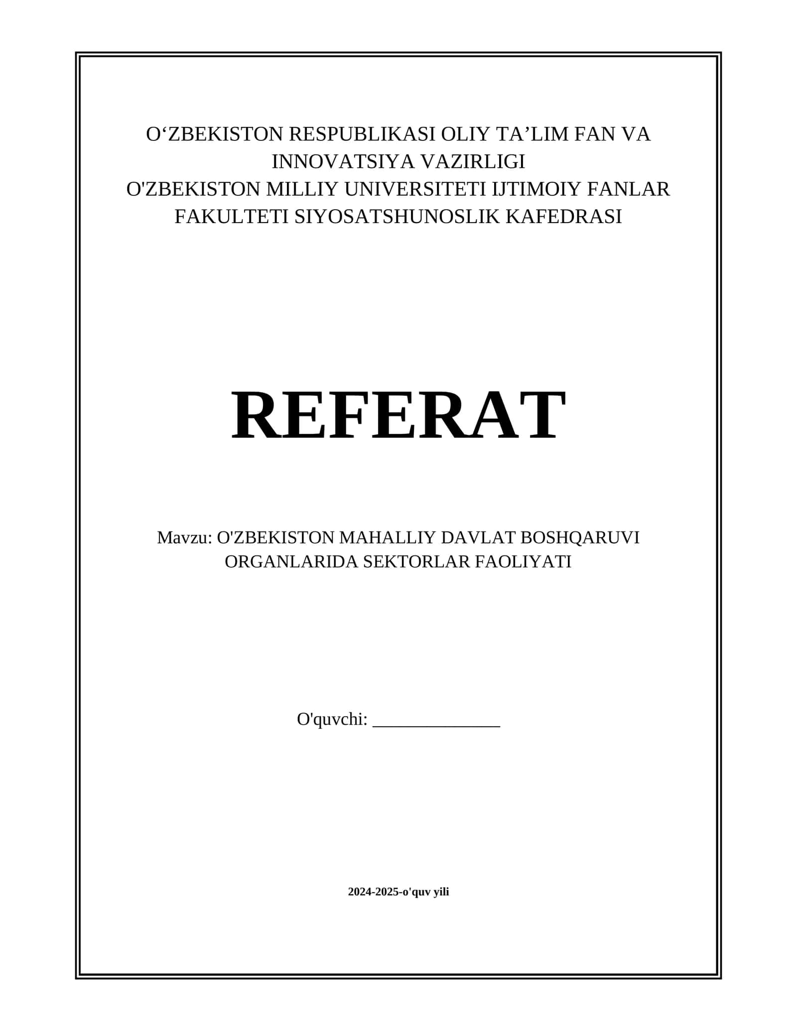 O'ZBEKISTON MAHALLIY DAVLAT BOSHQARUVI ORGANLARIDA SEKTORLAR FAOLIYATI 1
