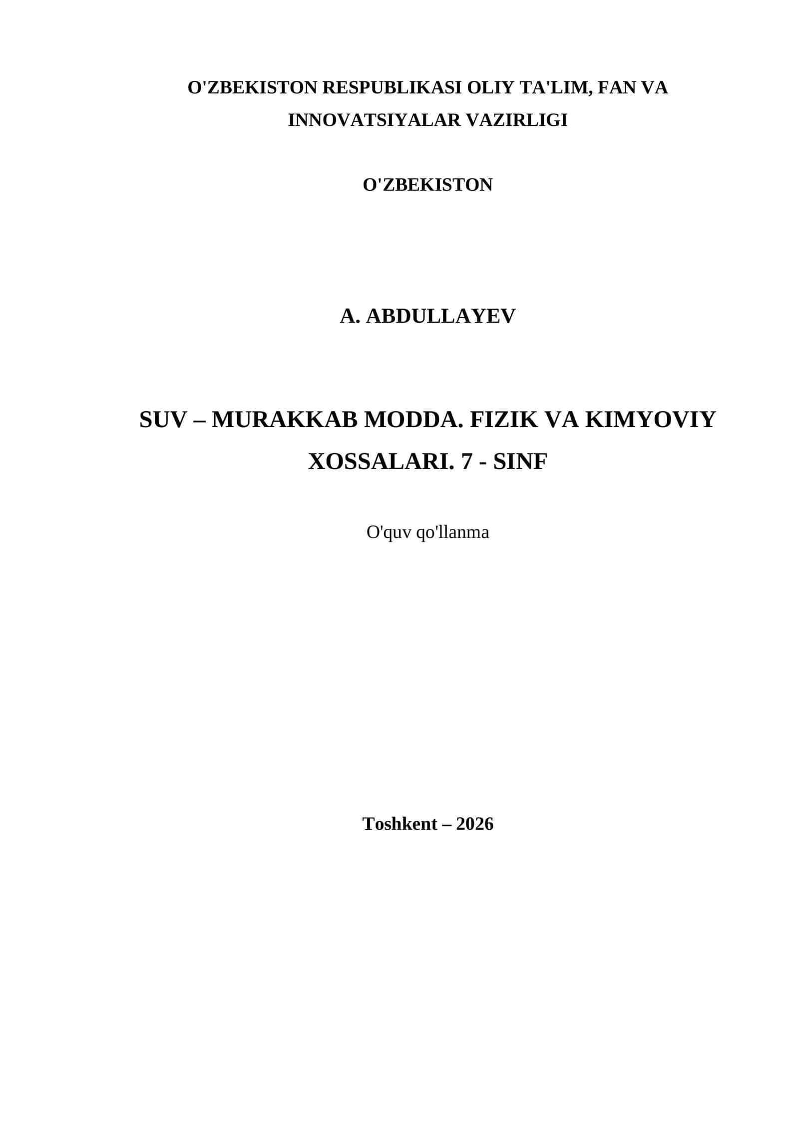 SUV – MURAKKAB MODDA. FIZIK VA KIMYOVIY XOSSALARI. 7 - SINF 1