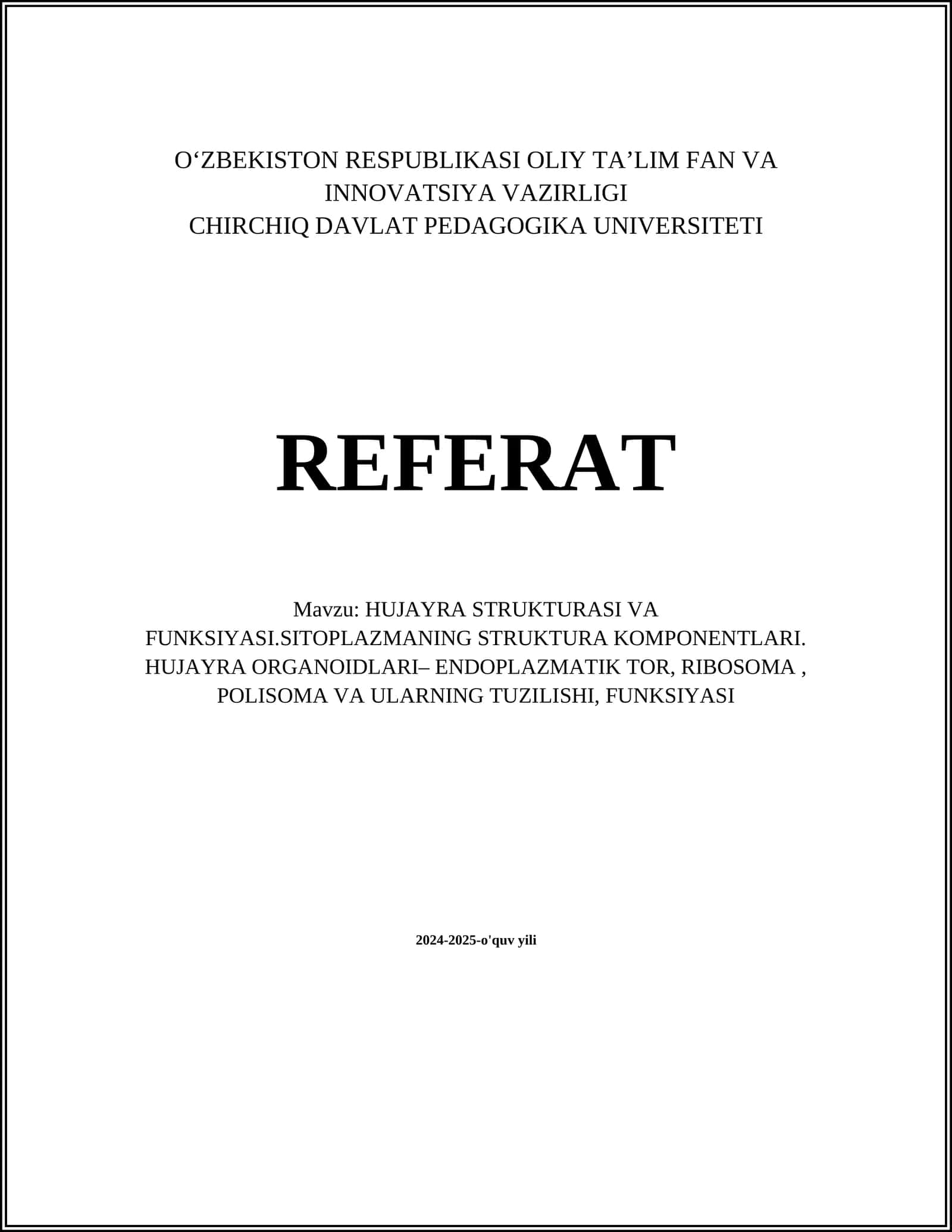 Hujayra Strukturasi va Funksiyasi 1