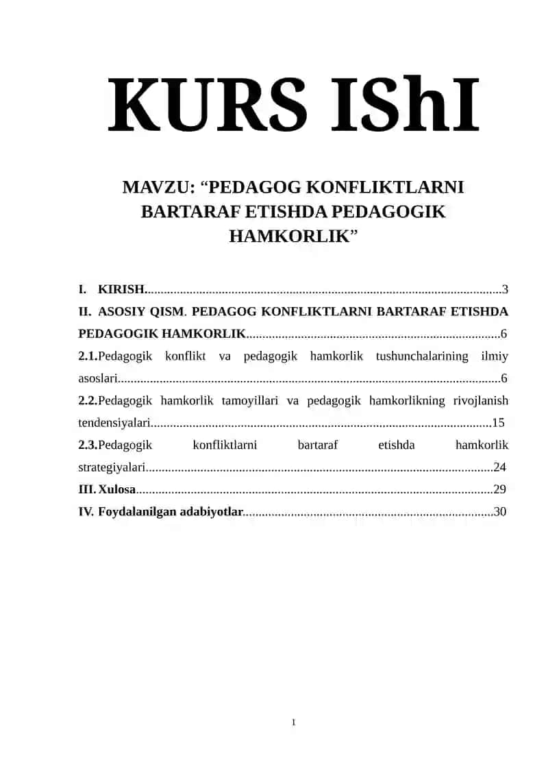 PEDAGOG KONFLIKTLARNI BARTARAF ETISHDA PEDAGOGIK HAMKORLIK