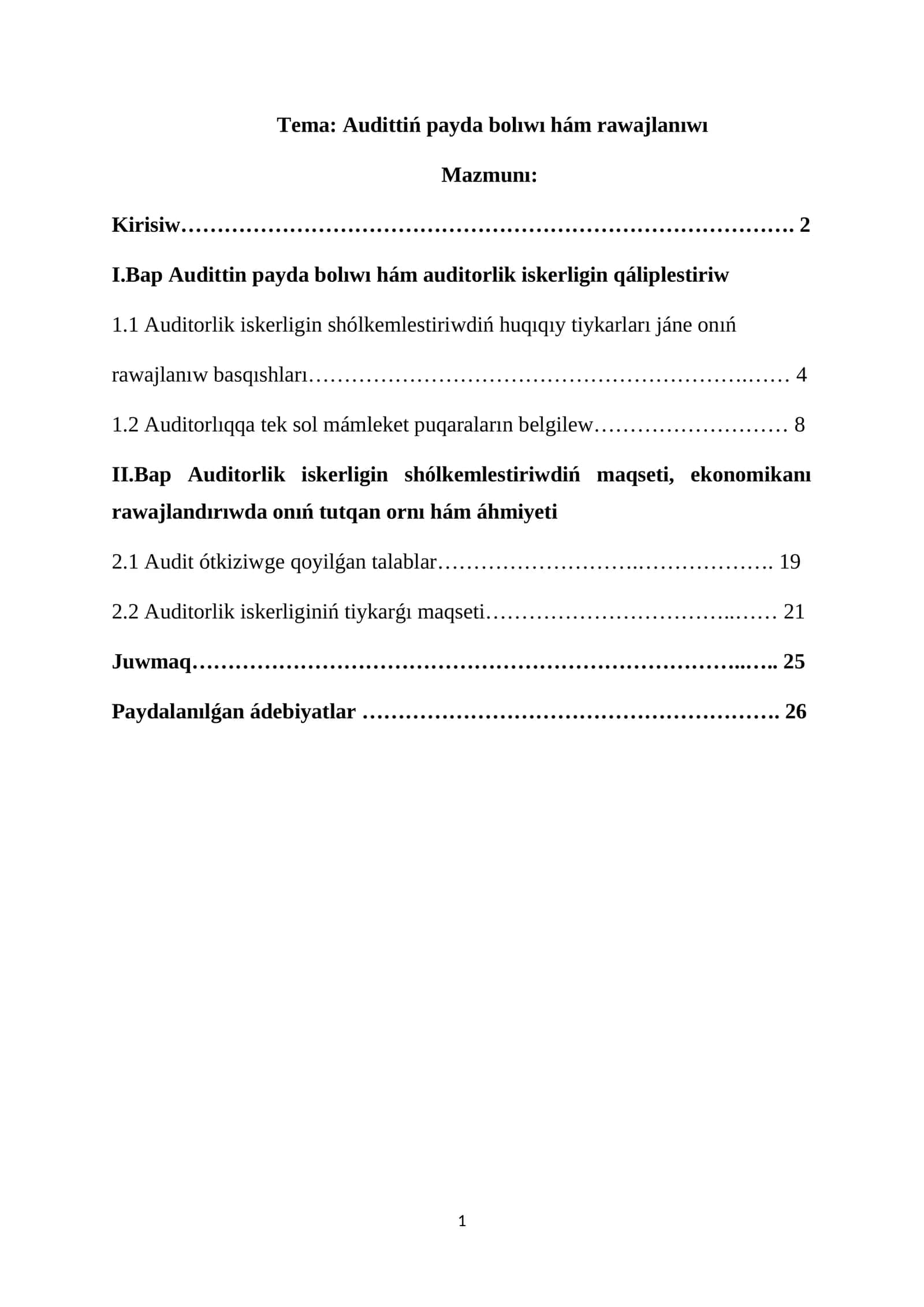 Audittiń payda bolıwı hám rawajlanıwı 1