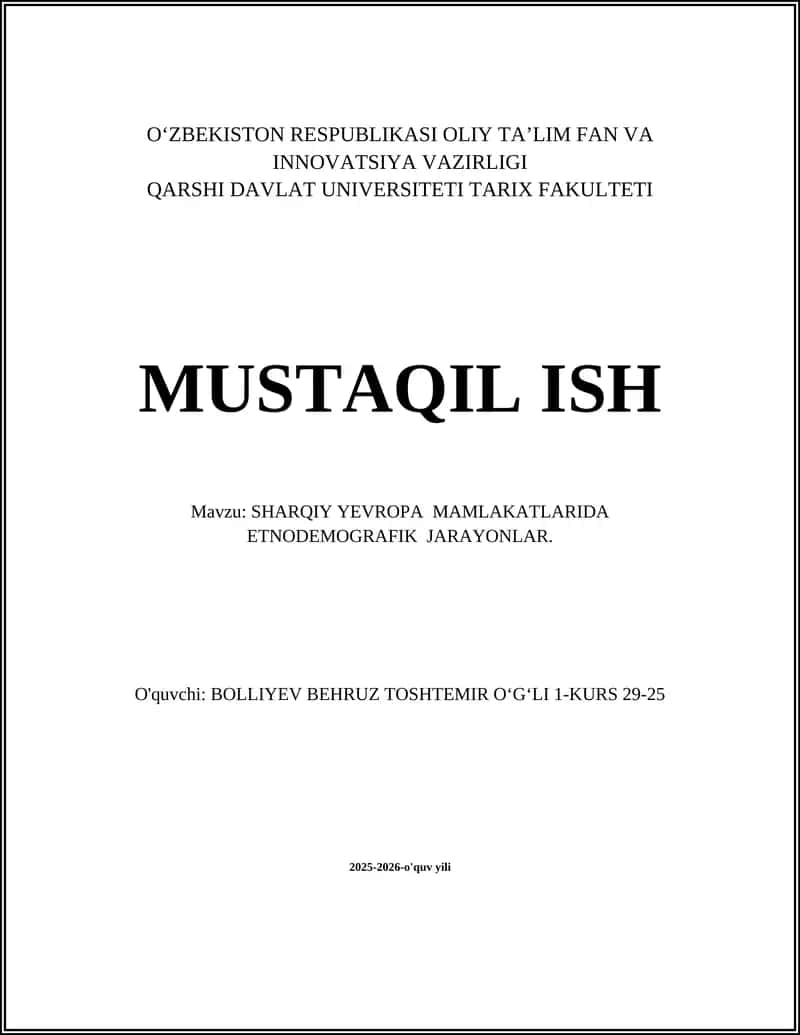 Sharqiy Yevropa Mamlakatlarda Etnodemografik Jarayonlar 1