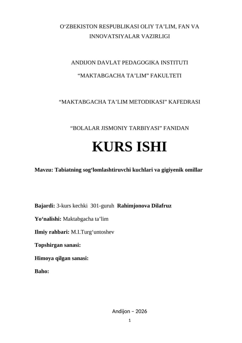 Tabiatning sog‘lomlashtiruvchi kuchlari va gigiyenik omillar 1