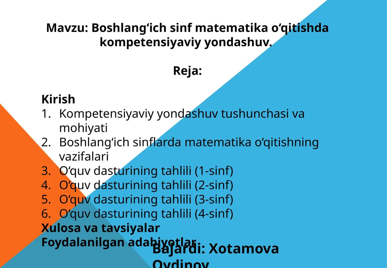 Boshlang‘ich sinf matematikasini o‘qitish 1