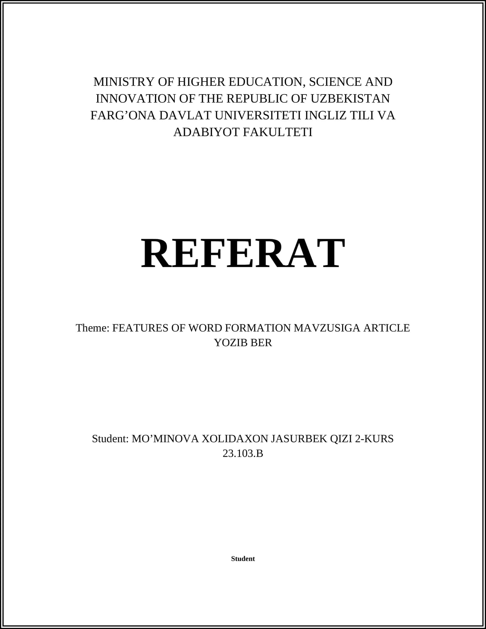 FEATURES OF WORD FORMATION MAVZUSIGA ARTICLE YOZIB BER 1