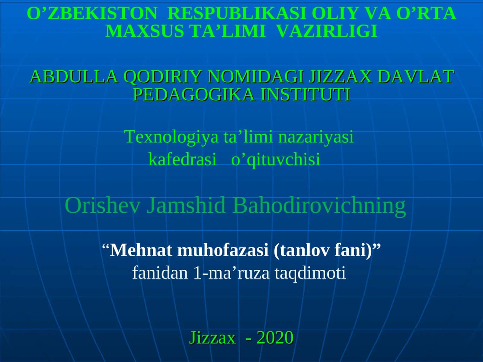 Mehnat muhofazasi (tanlov fani) 1