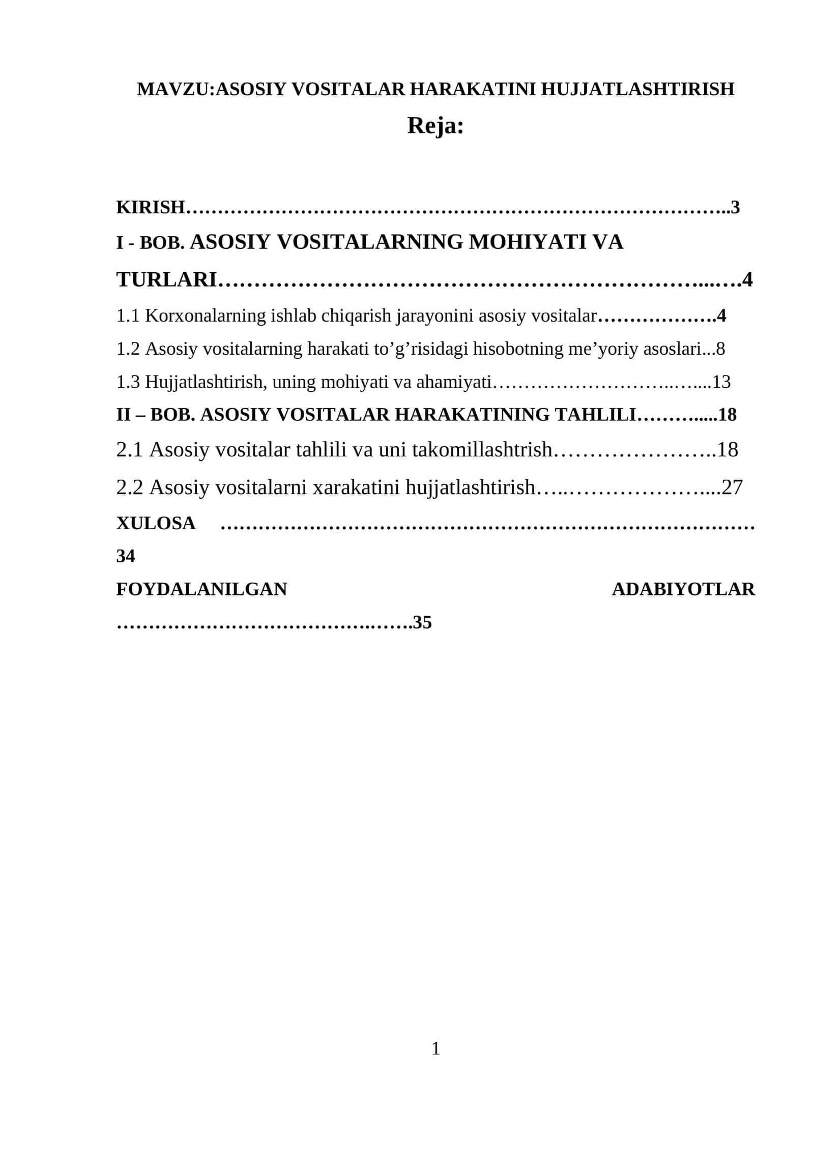 ASOSIY VOSITALAR HARAKATINI HUJJATLASHTIRISH 1