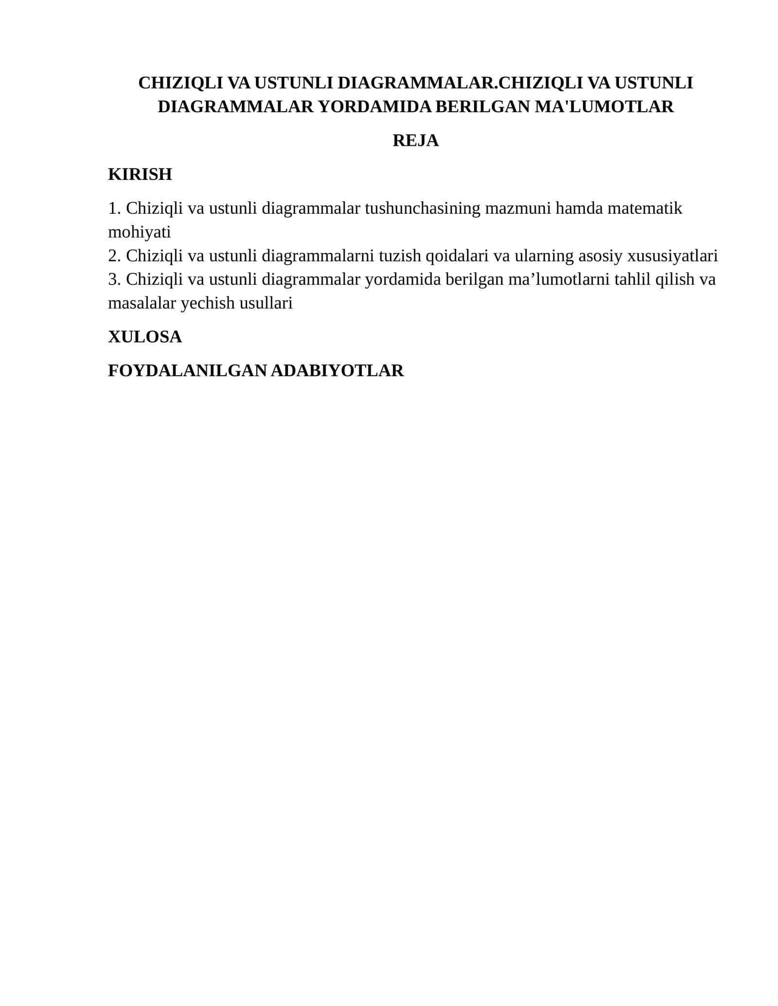 Chiziqli va ustunli diagrammalar 1