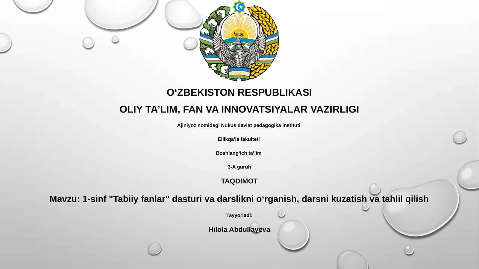 1-sinf "Tabiiy fanlar" dasturi va darslikni oʻrganish 1