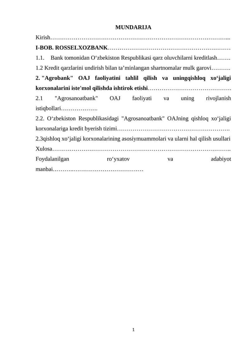 Bank tomonidan O‘zbekiston Respublikasi qarz oluvchilarni kreditlash 1