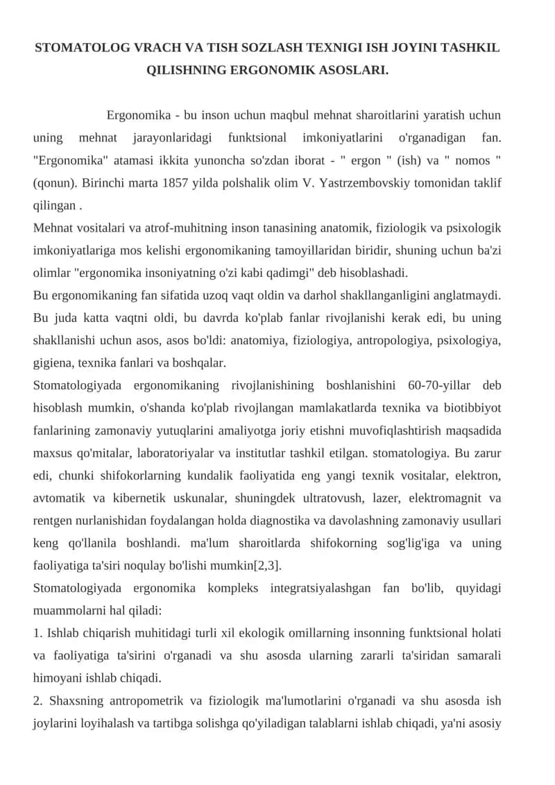 Ergonomika in dentistry 1