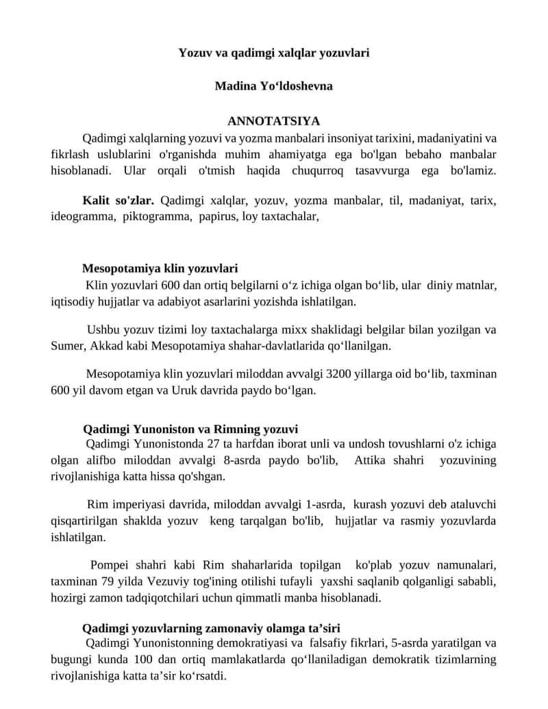 Yozuv va qadimgi xalqlar yozuvlari 1