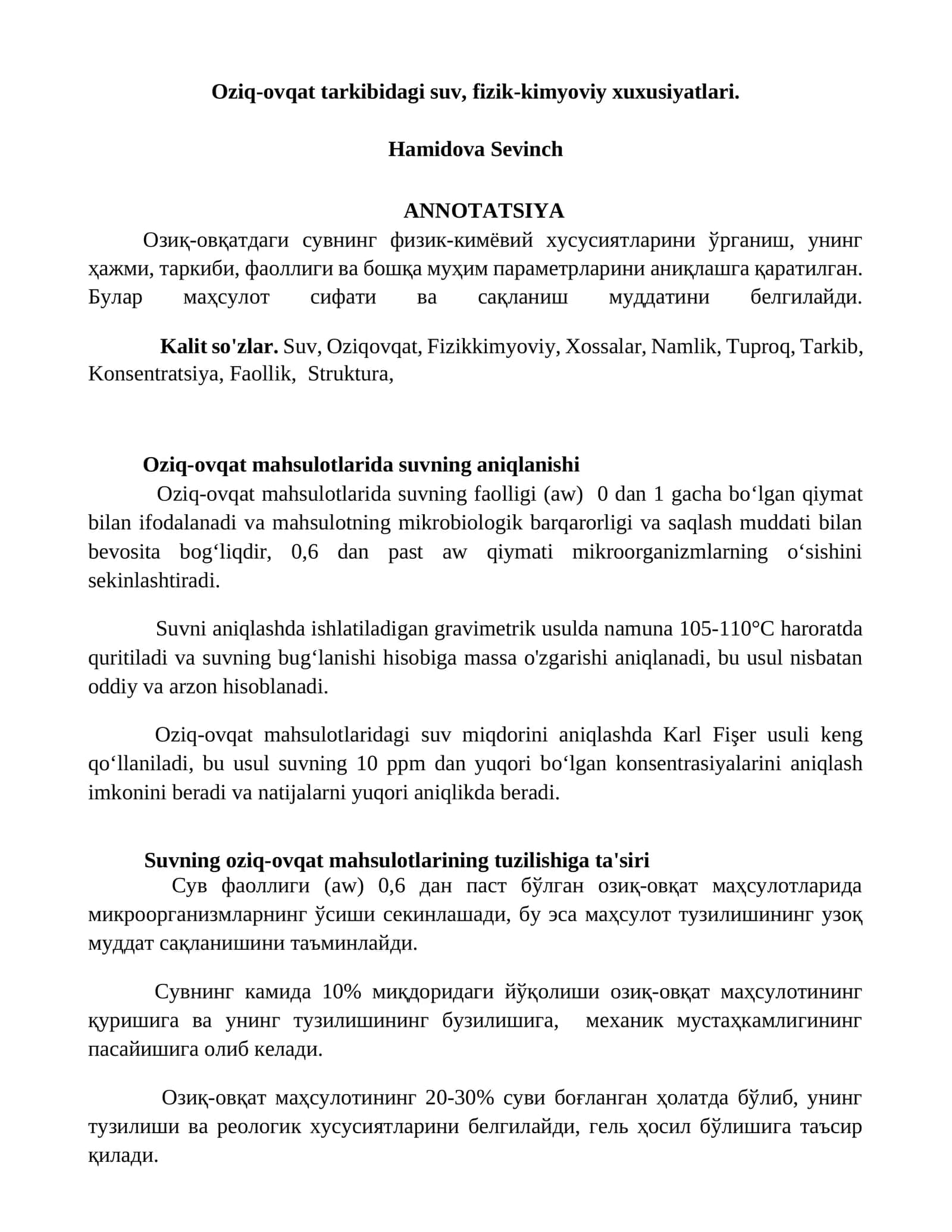 Oziq-ovqat mahsulotlarida suvning aniqlanishi 1