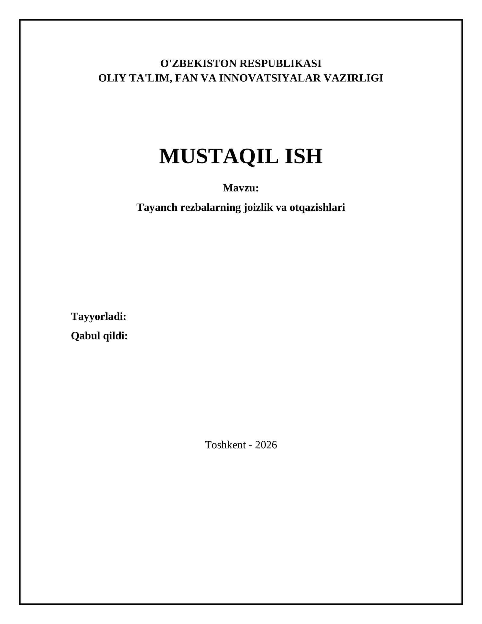 Tayanch rezbalarning joizlik va otqazishlari 1