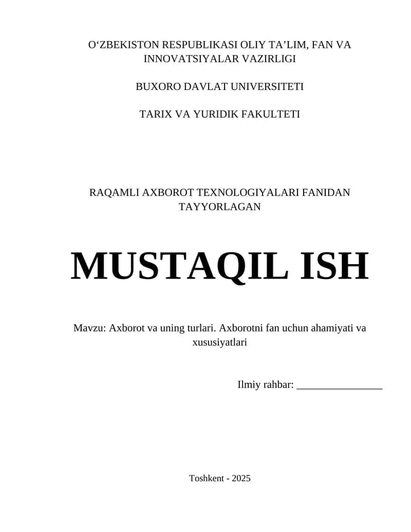 Axborot va uning turlari. Axborotni fan uchun ahamiyati va xususiyatlari 1