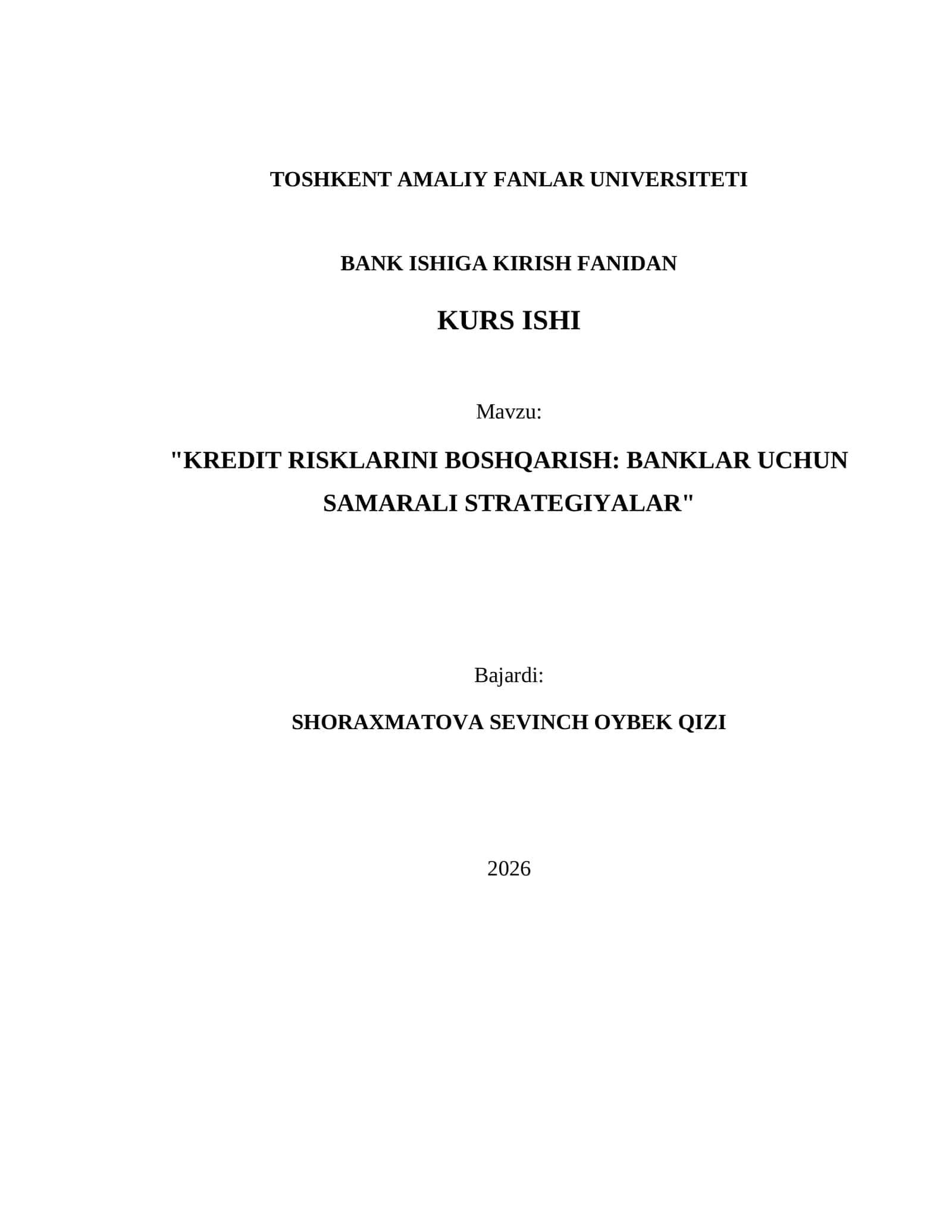 KREDIT RISKLARINI BOSHQARISH: BANKLAR UCHUN SAMARALI STRATEGIYALAR 1