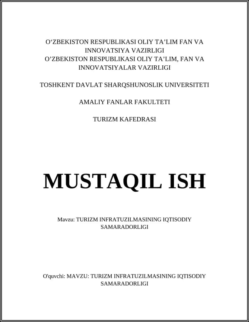 TURIZM INFRATUZILMASINING IQTISODIY SAMARADORLIGI 1