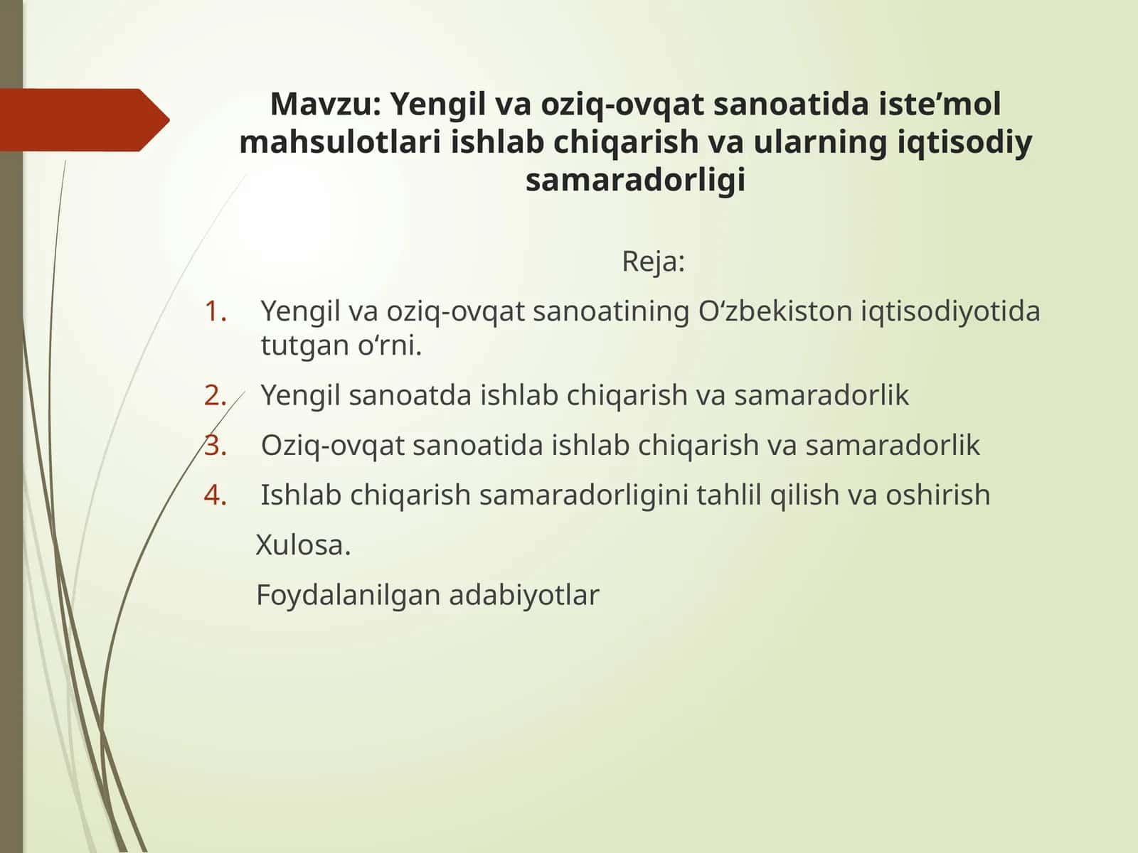 Yengil va oziq-ovqat sanoatida iste’mol mahsulotlari ishlab chiqarish va ularning iqtisodiy samaradorligi 1
