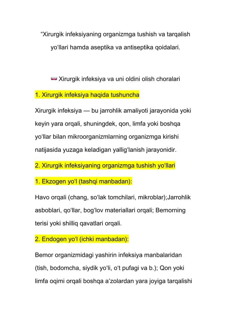 Xirurgik infeksiya va uning oldini olish choralari 1