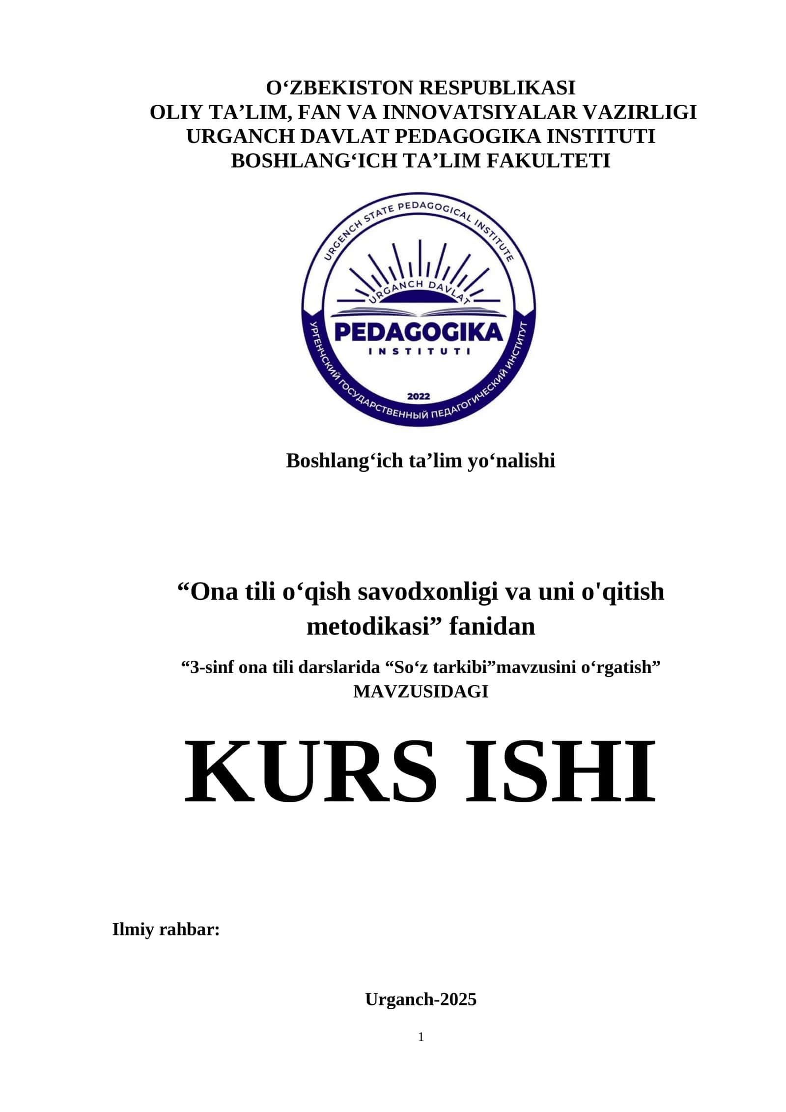 3-sinf ona tili darslarida “Soʻz tarkibi”mavzusini oʻrgatish 1