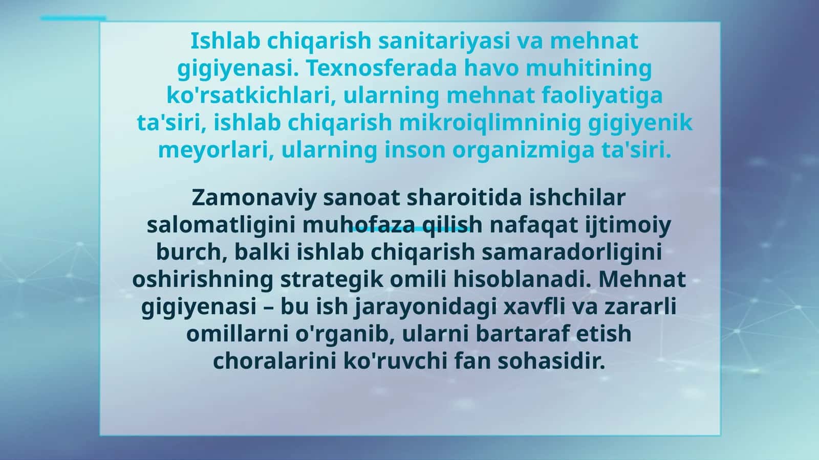 Ishlab chiqarish sanitariyasi va mehnat gigiyenasi 1