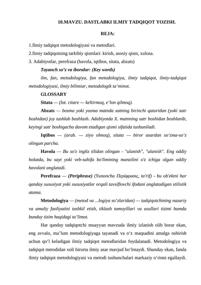 Dastlabki ilmiy tadqiqot yozish 1