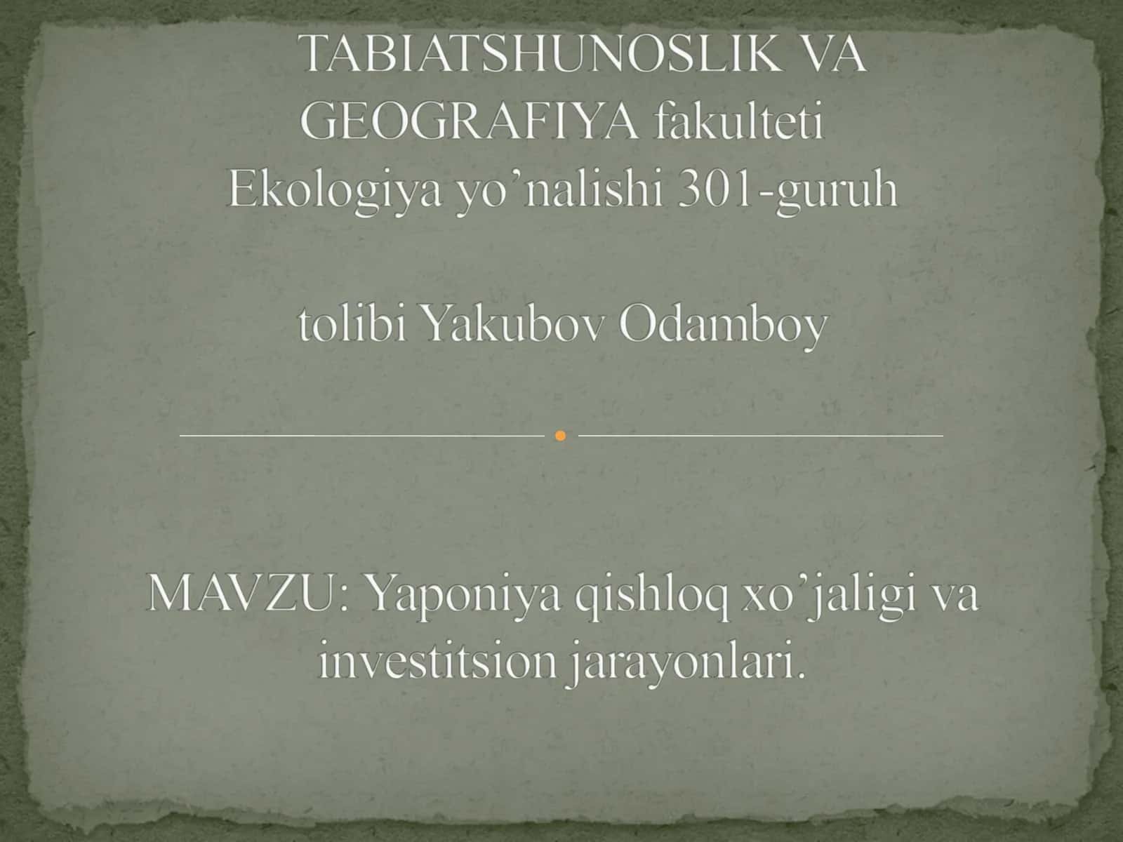 Yaponiya qishloq xo’jaligi va sanoati 1