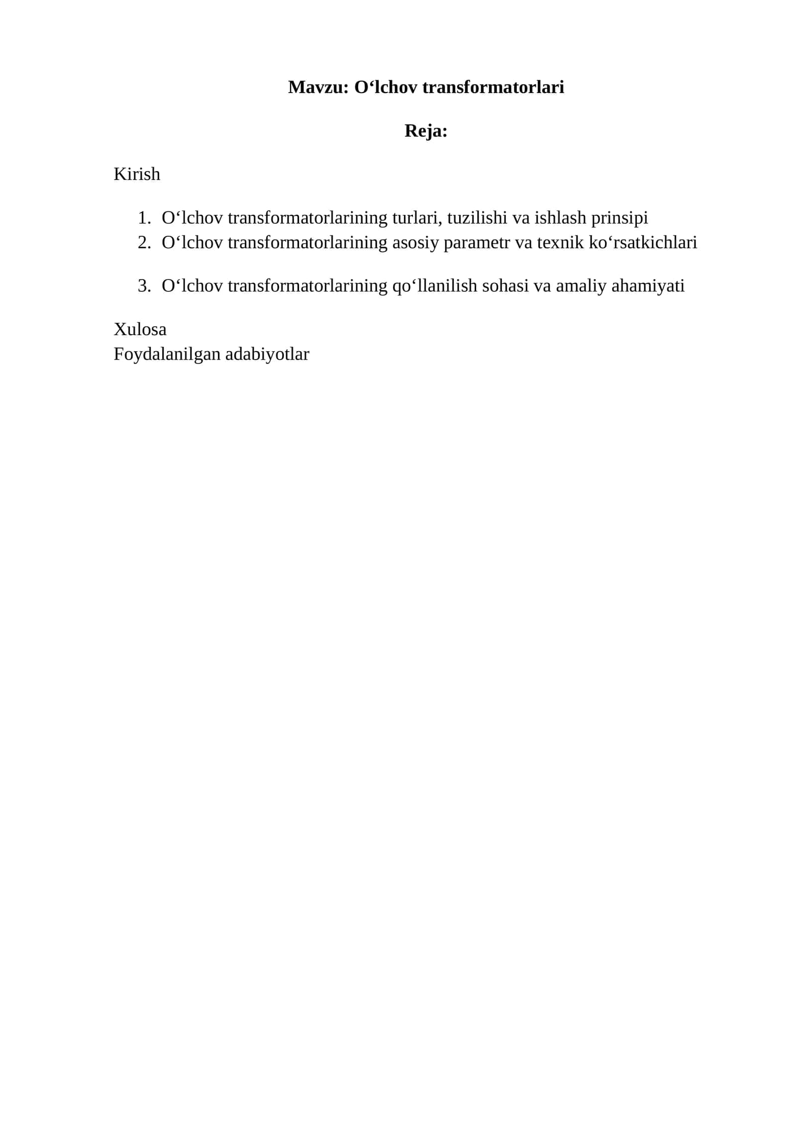 O‘lchov transformatorlari 1