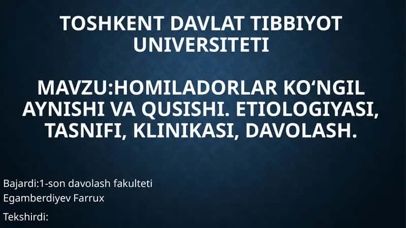Homiladorlar ko‘ngil aynishi va qusishi 1