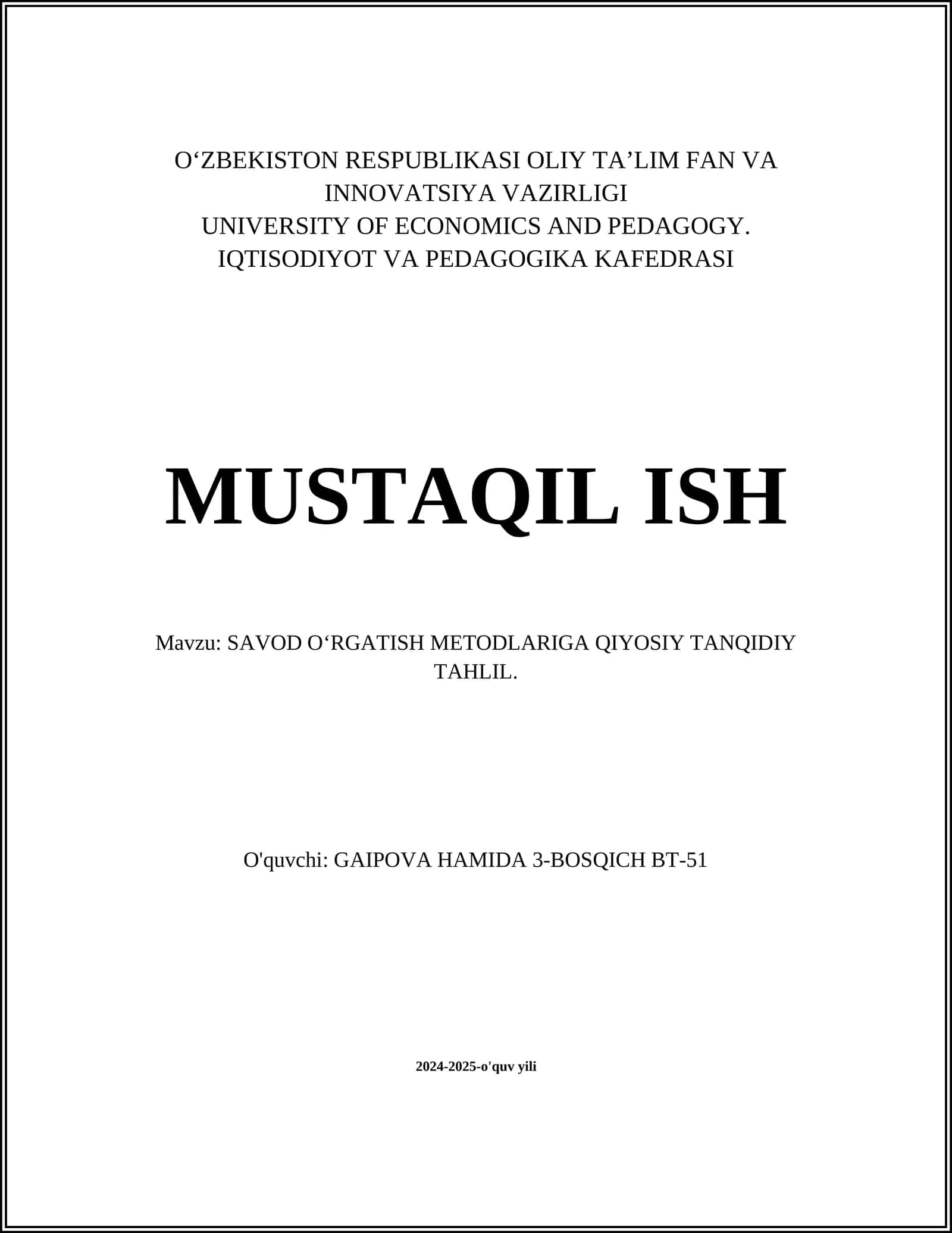 SAVOD OʻRGATISH METODLARIGA QIYOSIY TANQIDIY TAHLIL 1