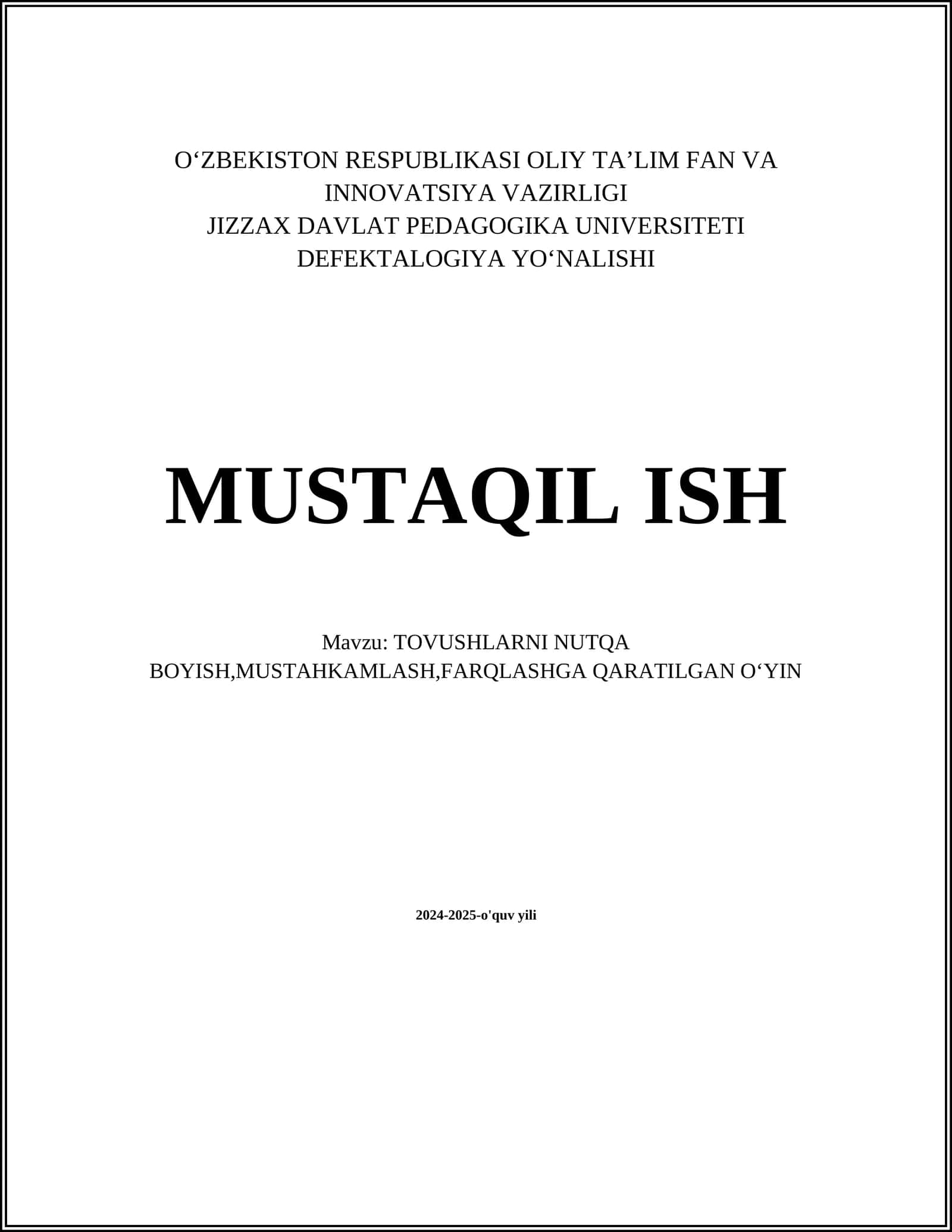 TOVUSHLARNI NUTQA BOYISH,MUSTAHKAMLASH,FARQLASHGA QARATILGAN OʻYIN 1