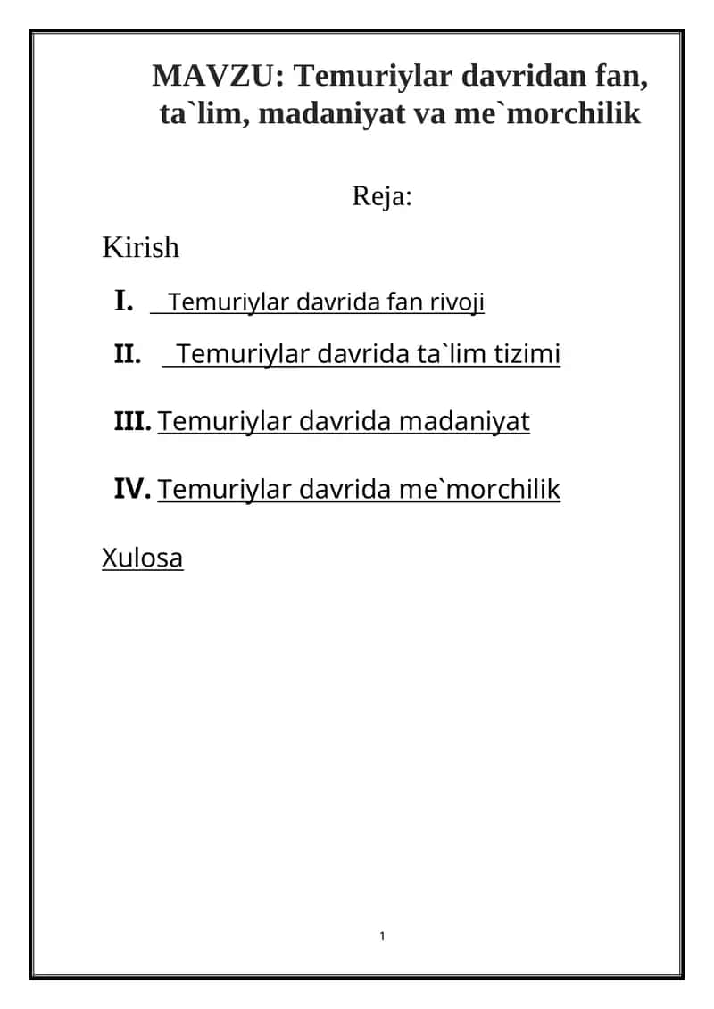 Temuriylar davridan fan, ta`lim, madaniyat va me`morchilik 1