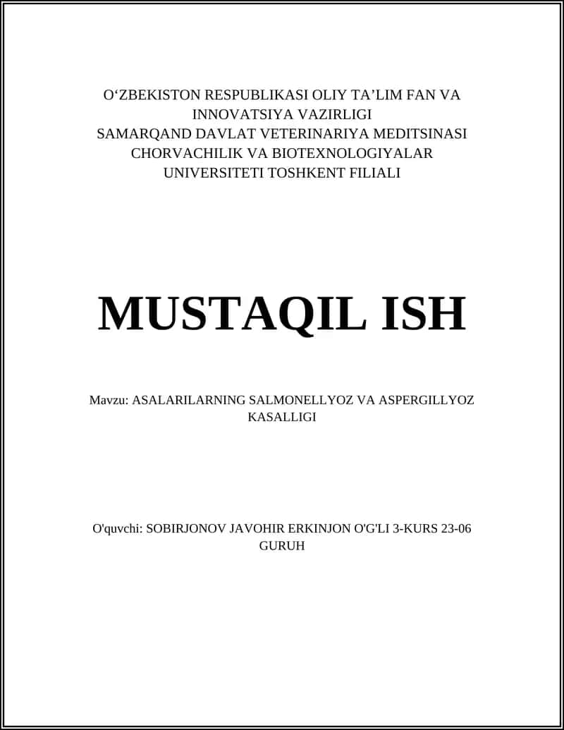ASALARILARNING SALMONELLYOZ VA ASPERGILLYOZ KASALLIGI 1