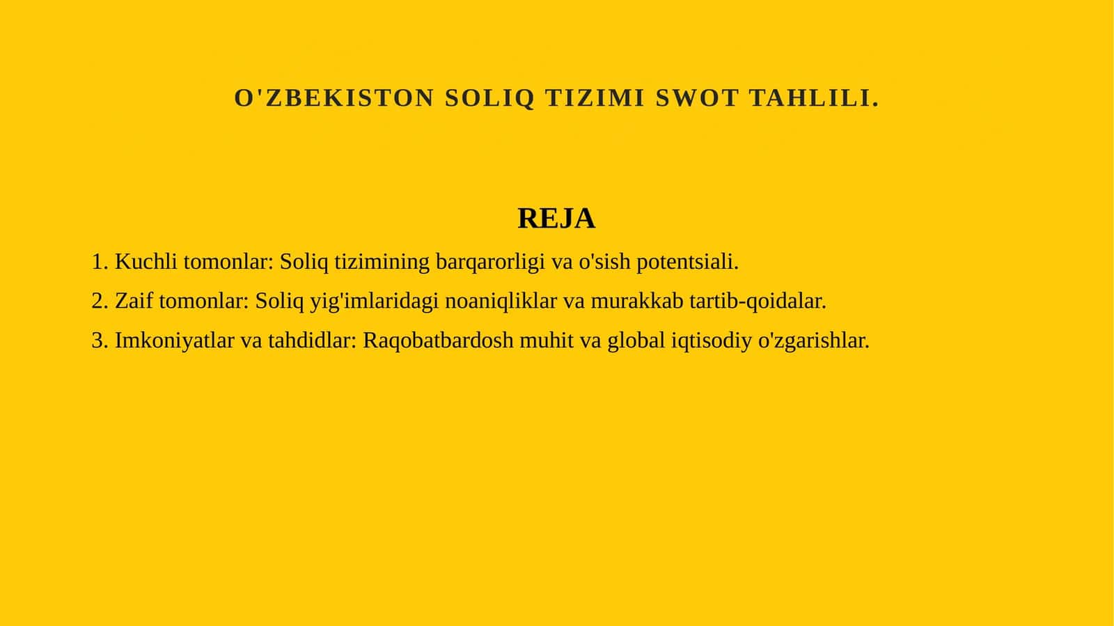 O'zbekiston Soliq tizimi SWOT tahlili.li 1