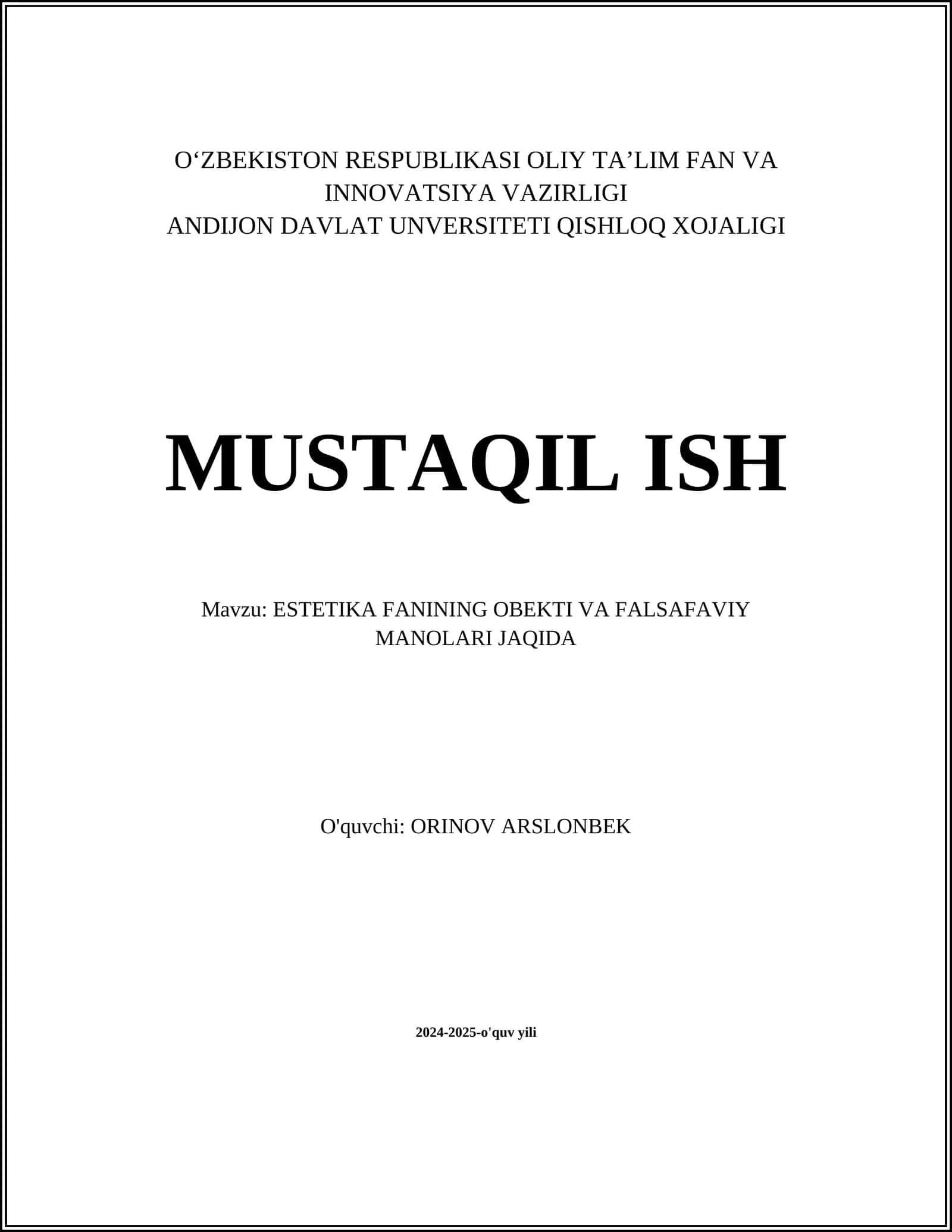 ESTETIKA FANINING OBEKTI VA FALSAFAVIY MANOLARI JAQIDA 1