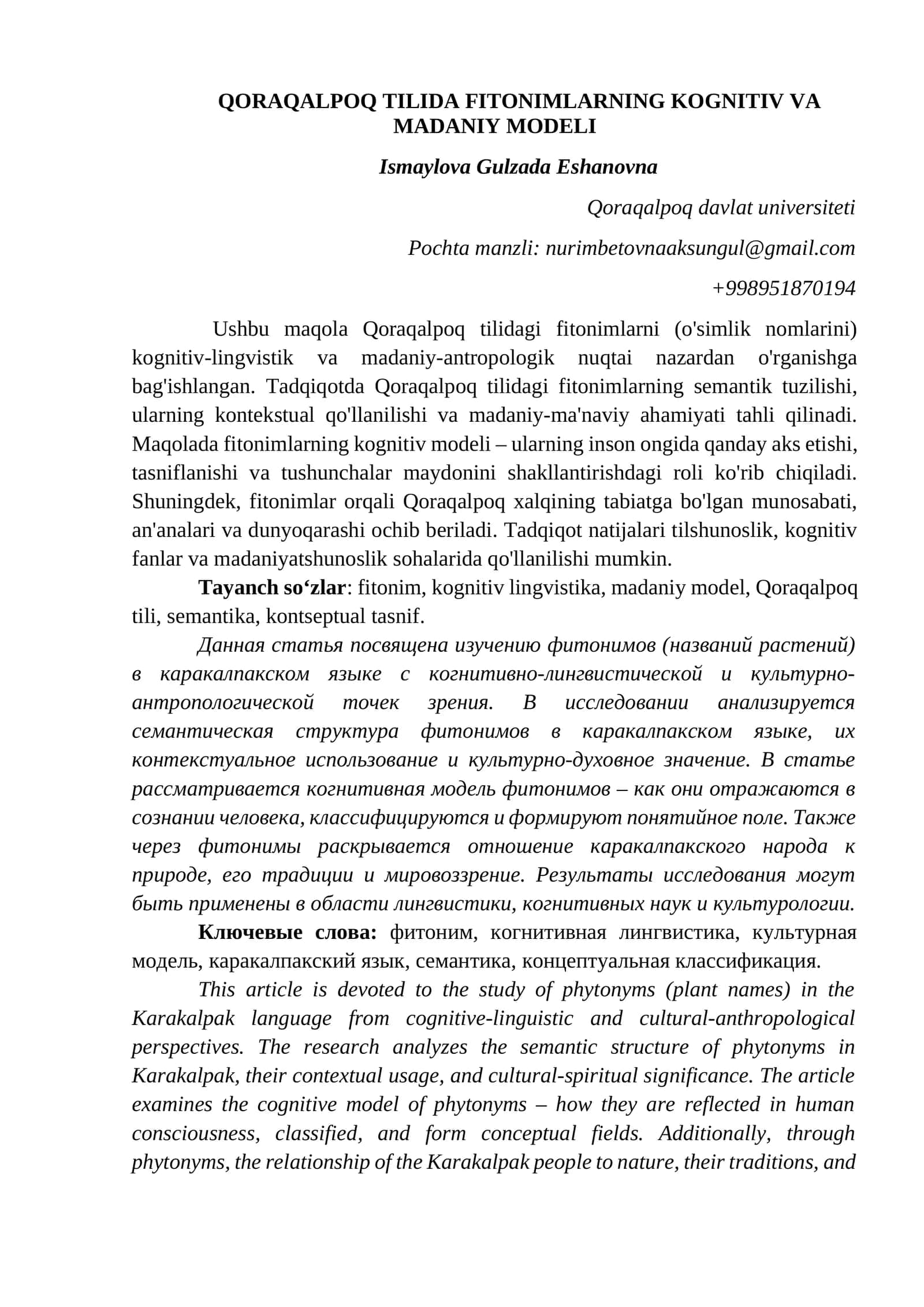 QORAQALPOQ TILIDA FITONIMLARNING KOGNITIV VA MADANIY MODELI 1