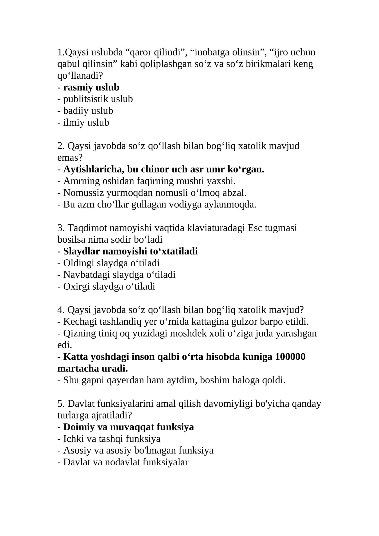 Argos test savollari javoblari bilan birga 1