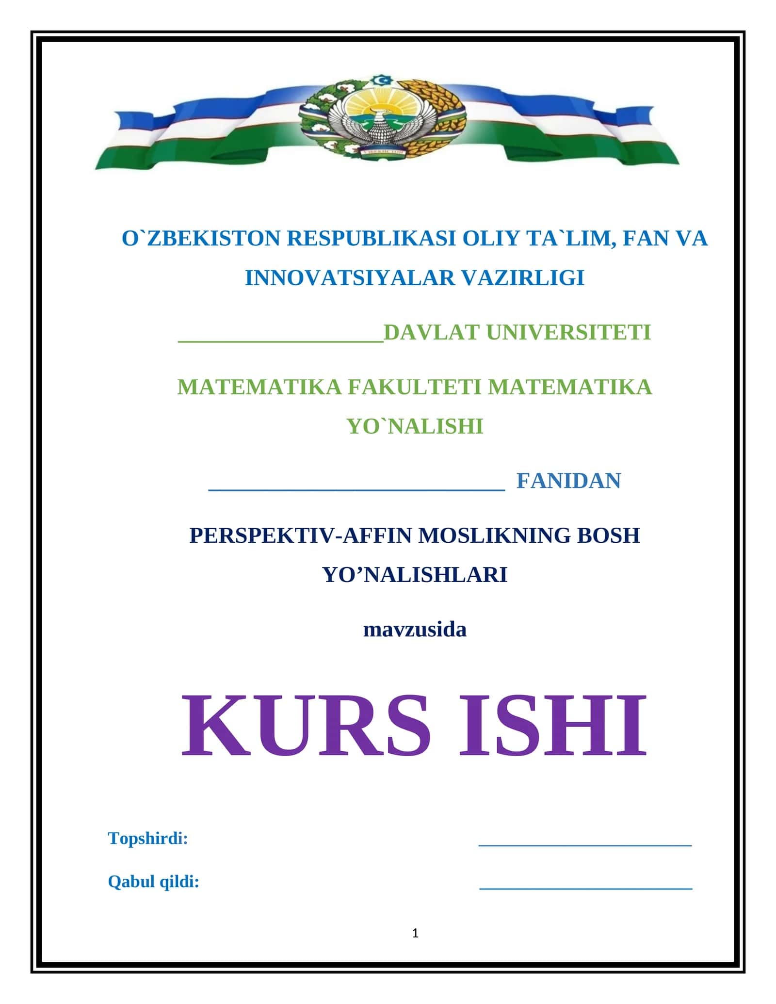 PERSPEKTIV-AFFIN MOSLIKNING BOSH YO’NALISHLARI 1